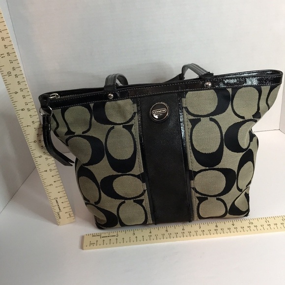 COACH E1321-F21950 Signature Stripe Kisslock Carryall Handbag Purse Satchel - Picture 15 of 17